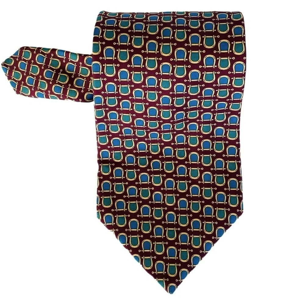 Christian DIOR Silk Neck Tie Burgundy Equestrian Horse Business Preppy Classic